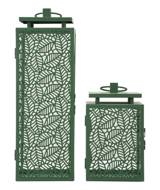Lantaarn Set 2 Stuks Groen Met Glas 41.5x15x14.5 cm