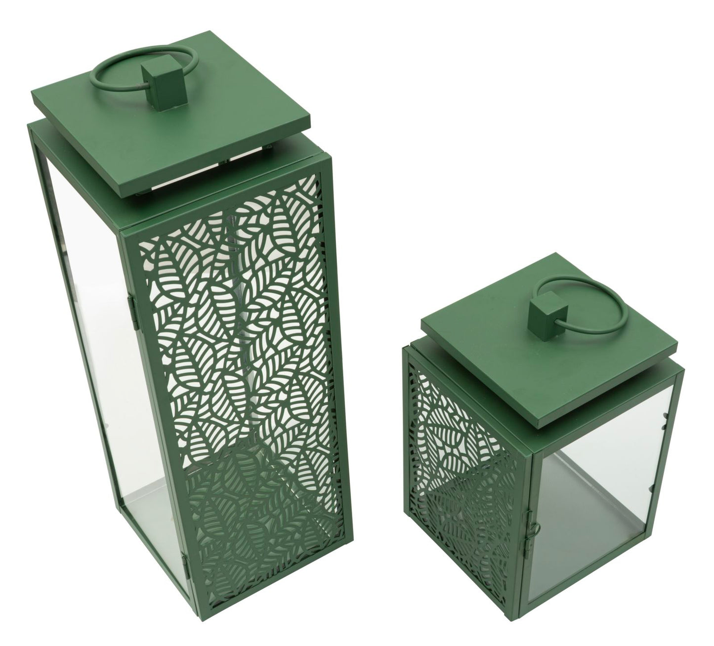 Lantaarn Set 2 Stuks Groen Met Glas 41.5x15x14.5 cm