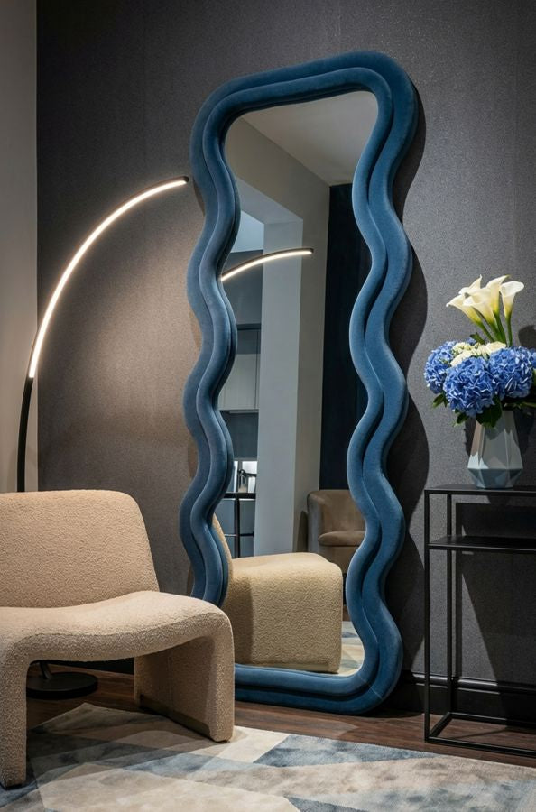 Wandspiegel Emily Blue Velvet 160x60x6 cm