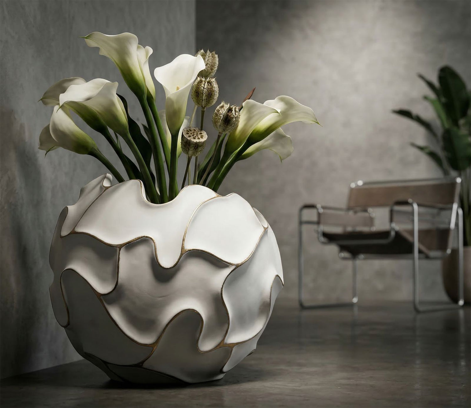 Gaspeau Polyresin Cachepot Met Lijnenpatroon 37x44x44 cm