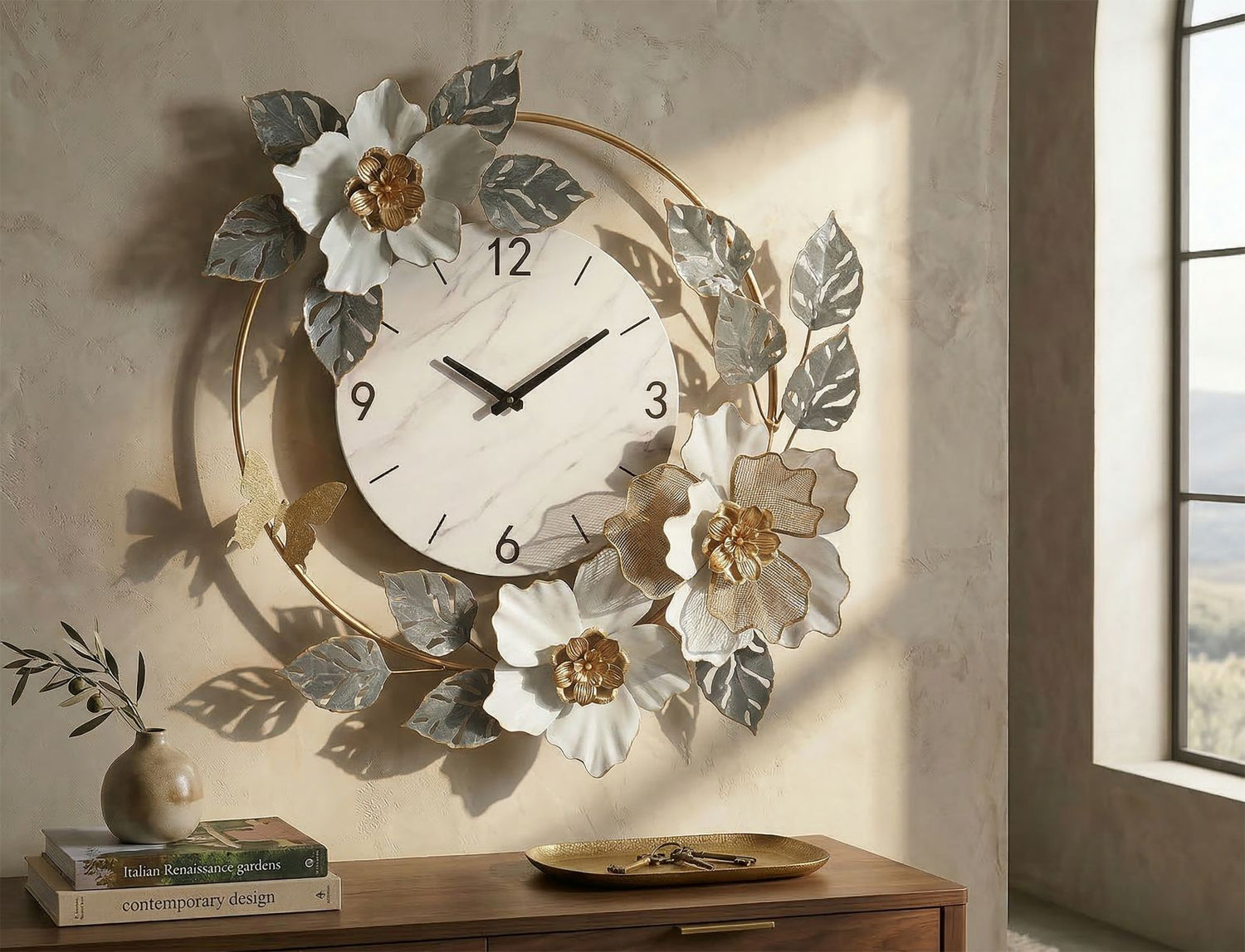 Wandklok Bloemen Boho Chic 64x64x8 cm