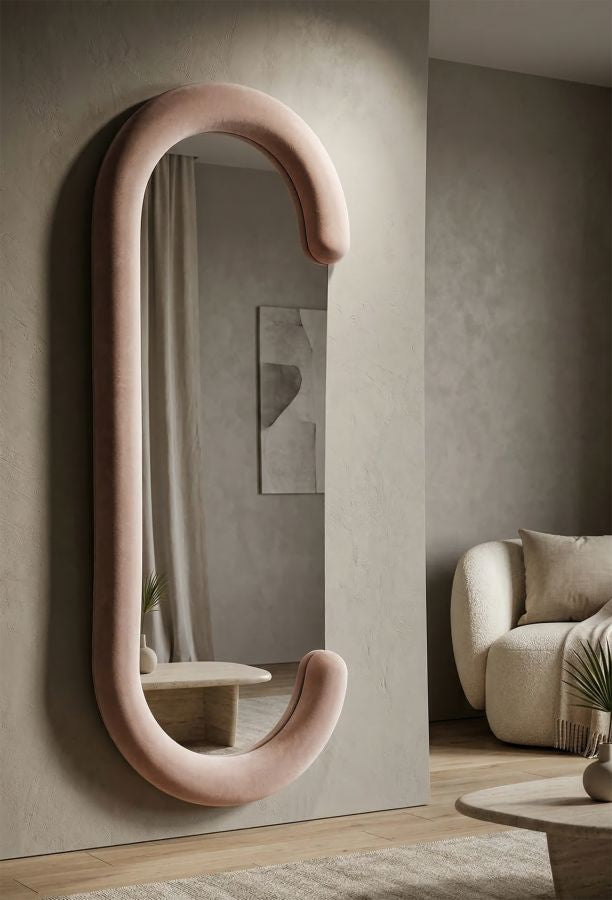 Wandspiegel Chantal Roze Velours 160x60x7 cm