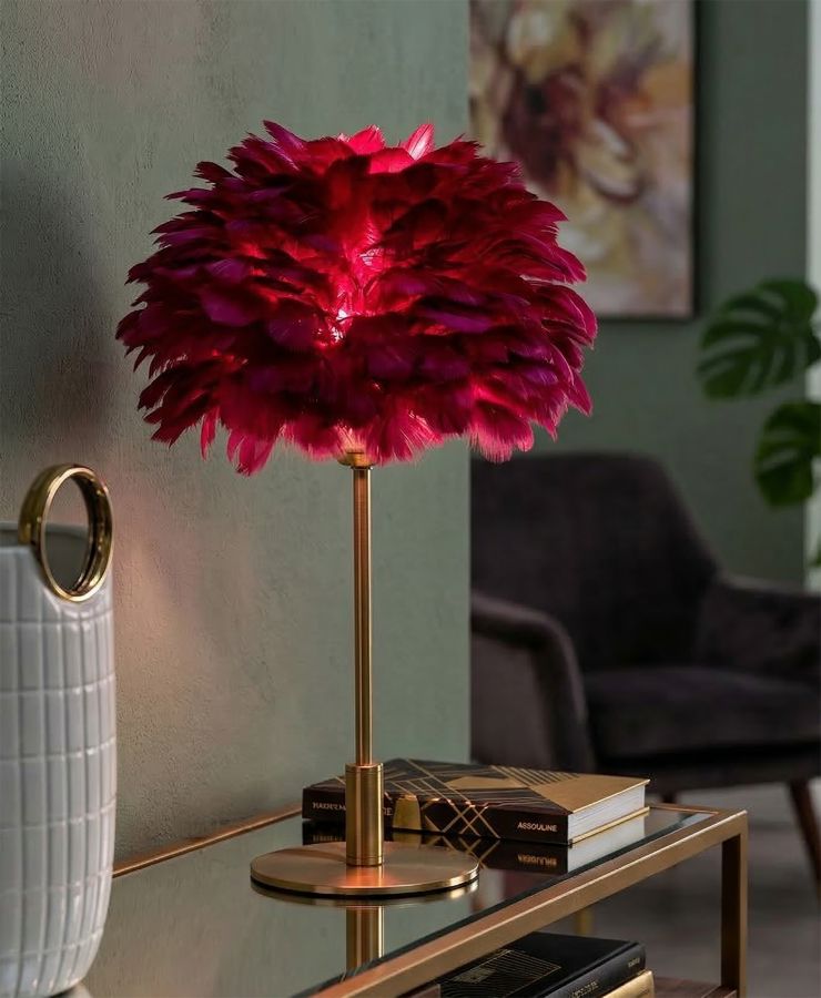 Tafellamp Ball Feather Bordeaux 50x30x30 cm