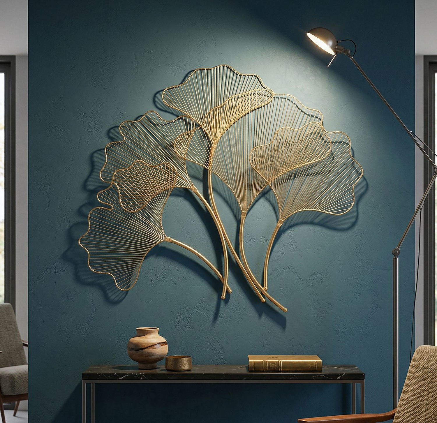 Ijzeren Wandpaneel Bladeren Glam Goud 68x79x5 cm