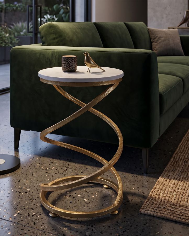 Bijzettafel Spiral Marble Goud 47.5x27.5x27.5 cm
