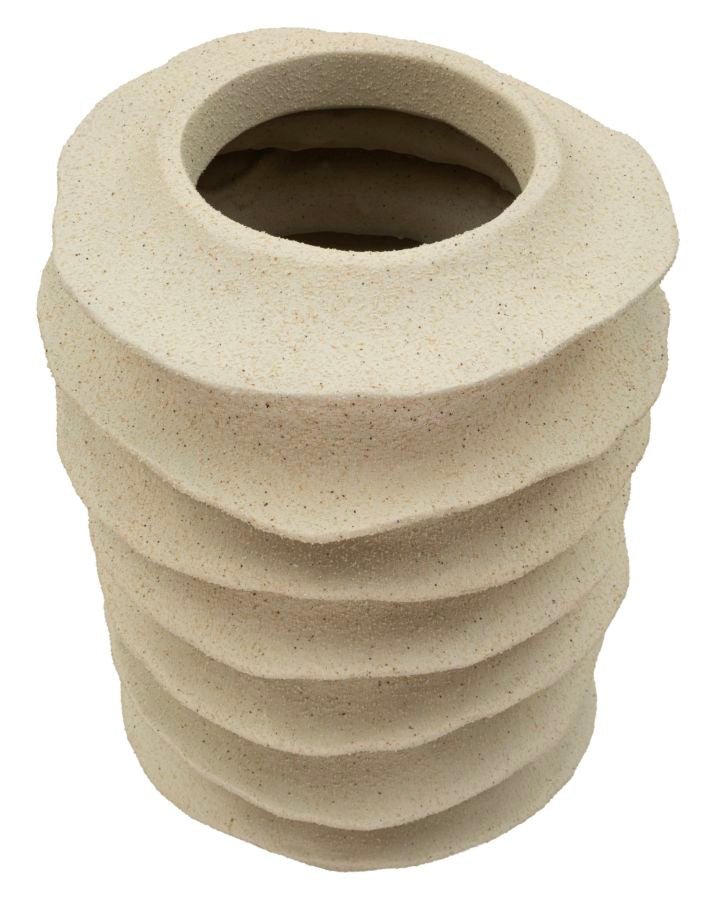 Japandi Vaas Met Golfpatroon Zand 47x29x29 cm