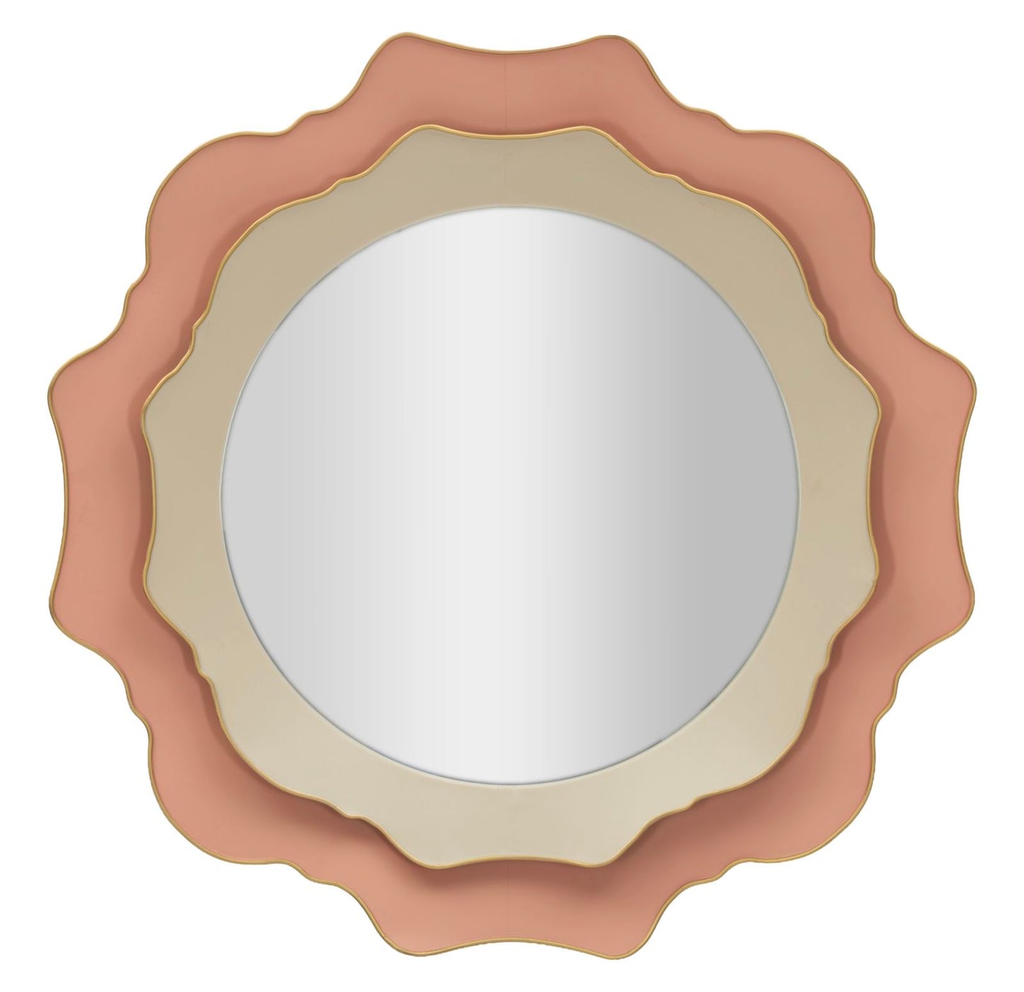 Romantische Ronde Wandspiegel Cream en Pink 95x95x7 cm