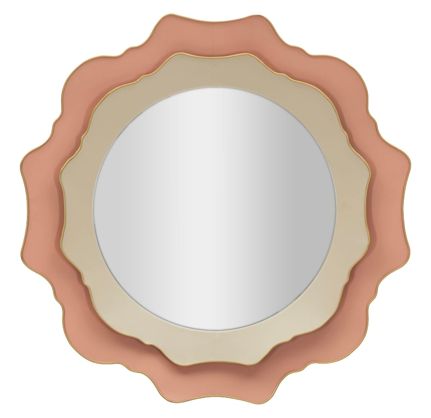 Romantische Ronde Wandspiegel Cream en Pink 95x95x7 cm
