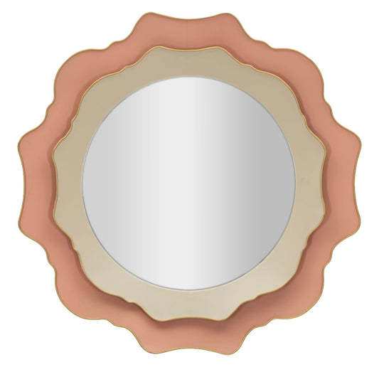 Romantische Ronde Wandspiegel Cream en Pink 95x95x7 cm