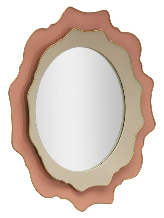 Romantische Ronde Wandspiegel Cream en Pink 95x95x7 cm
