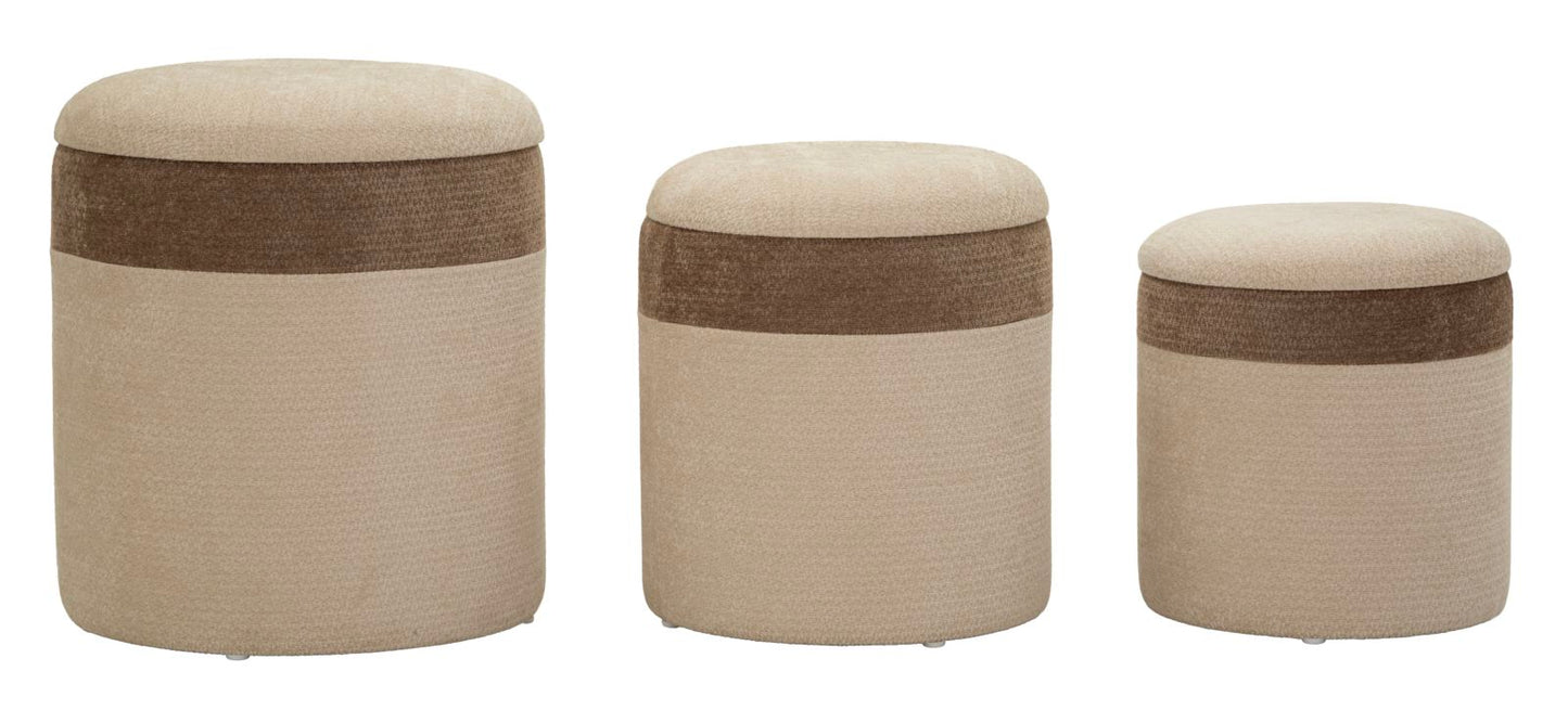 Set Van 3 Scandinavische Opbergpoefs In Bruin En Crème