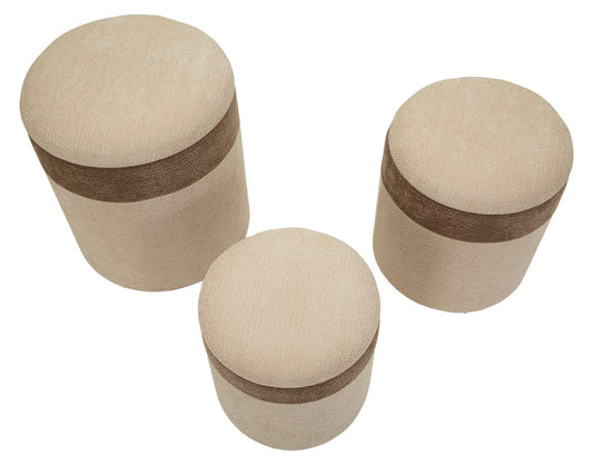 Set Van 3 Scandinavische Opbergpoefs In Bruin En Crème