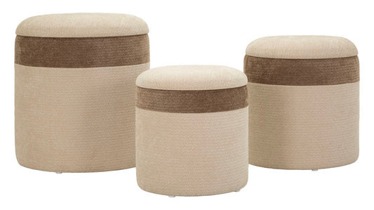 Set Van 3 Scandinavische Opbergpoefs In Bruin En Crème