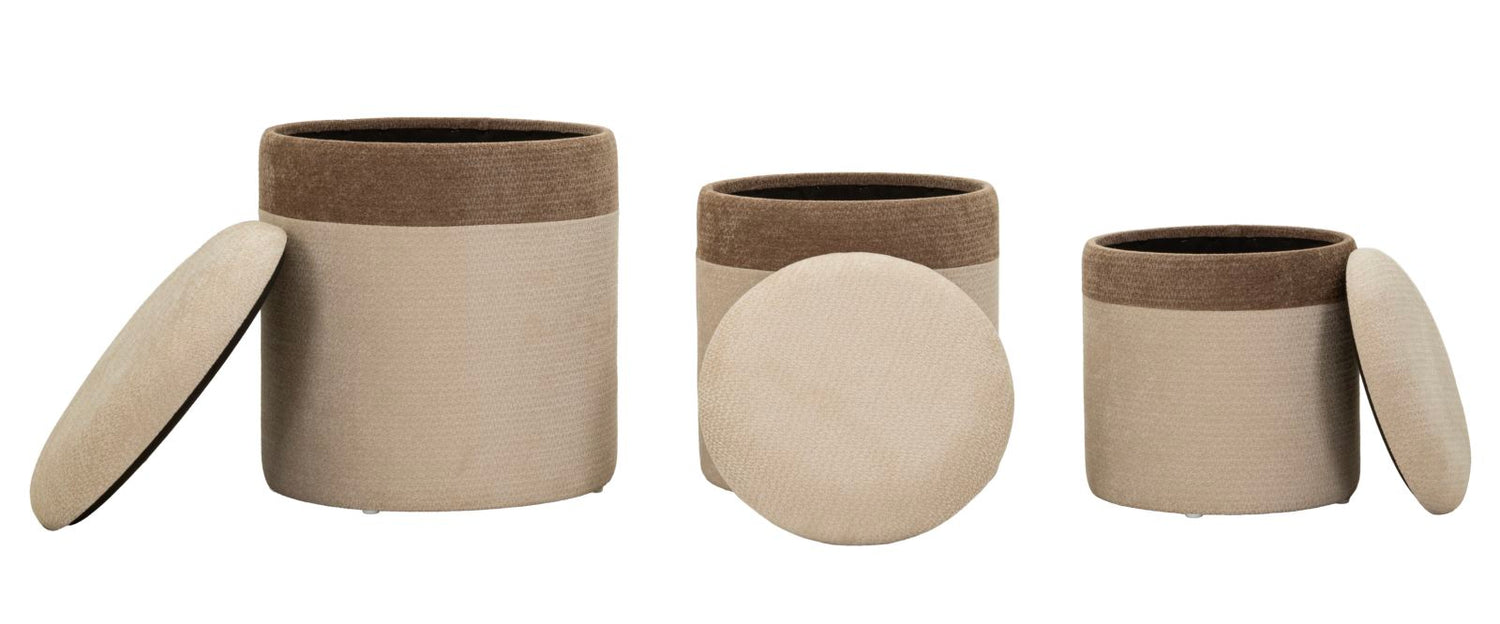 Set Van 3 Scandinavische Opbergpoefs In Bruin En Crème
