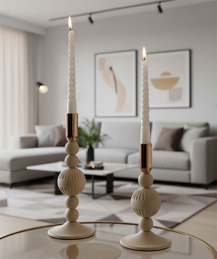 Kandelaar Aster Crème Set 2 Stuks