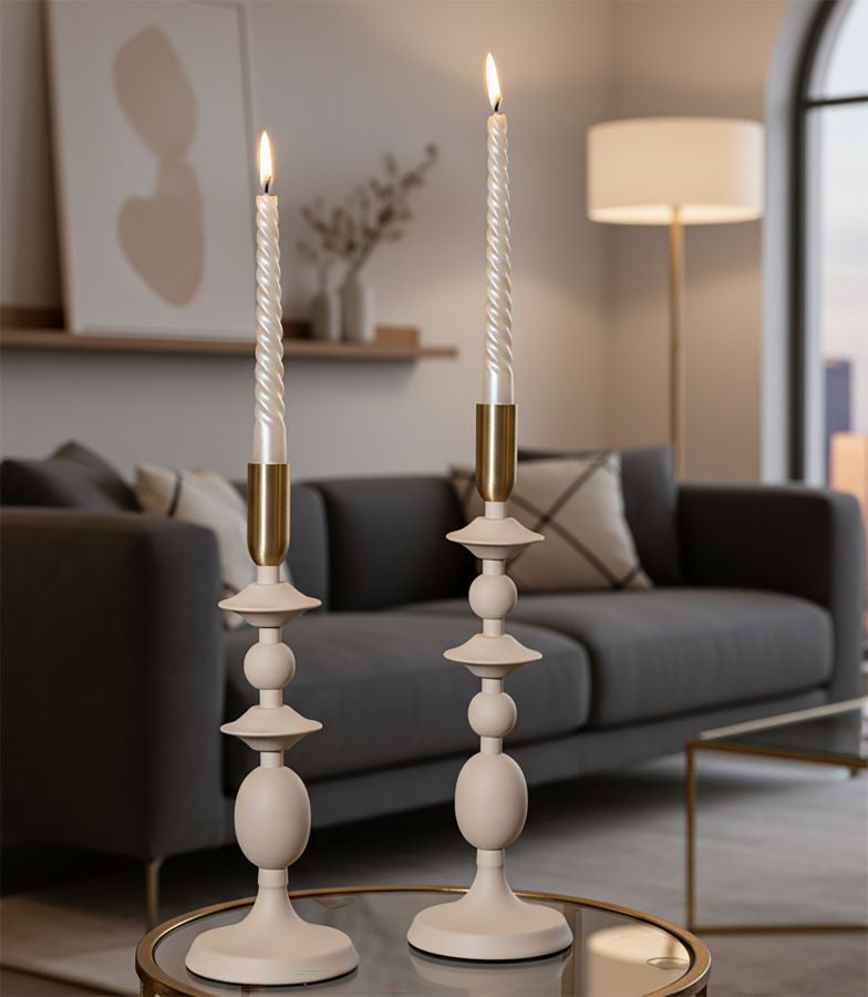 Kaarsenhouder Gemini Cream Set 2 Stuks