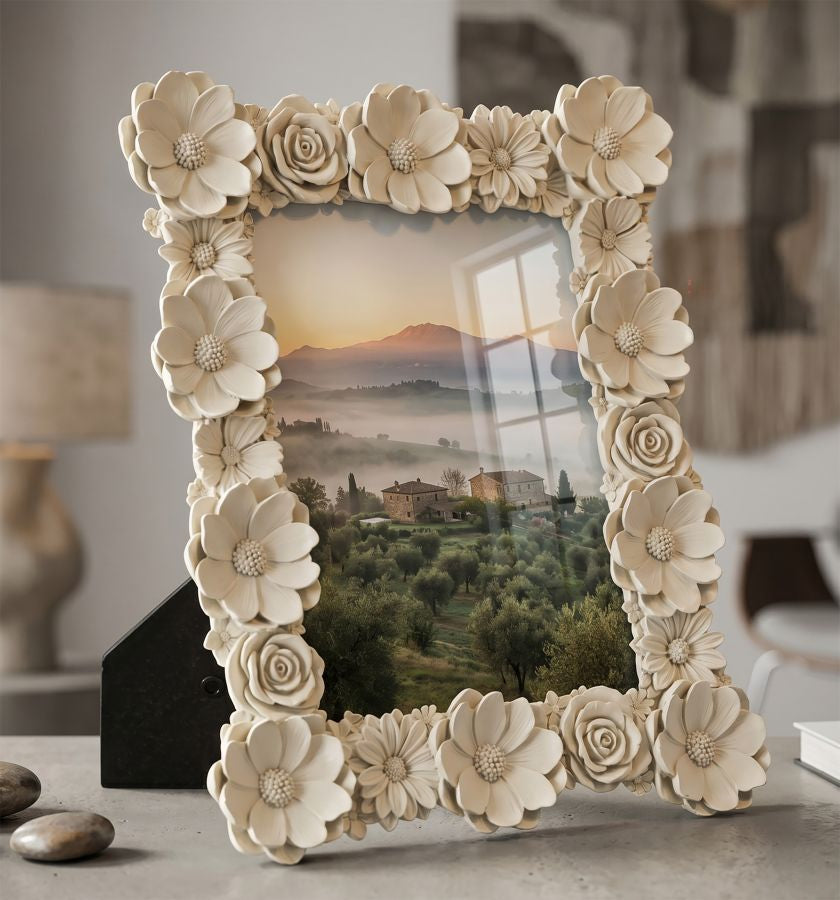 Fotolijst Met Reliëf Bloemen Cream