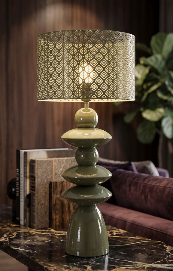 Metalen Tafellamp Met Gesneden Kap, Groen 71x33x33 cm