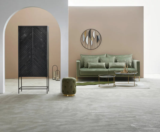 Rens Black Wooden Cabinet Metal Frame 2 Doors KD