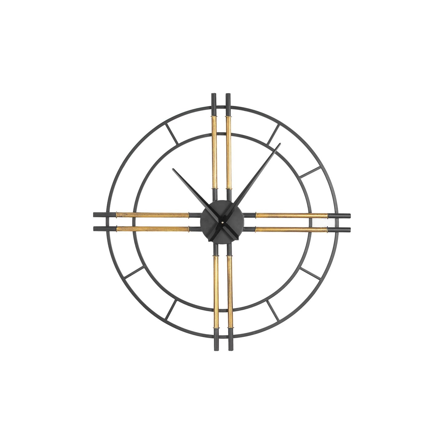 Joan Black Clock With Gold Tubes Round