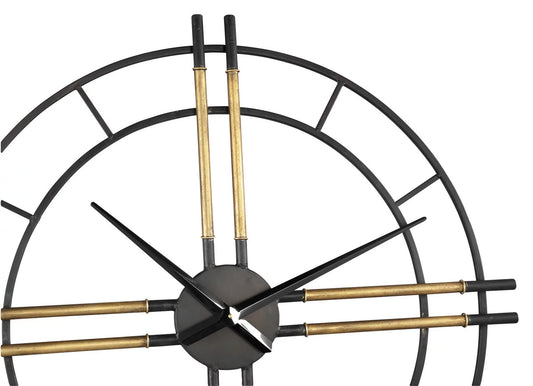 Joan Black Clock With Gold Tubes Round