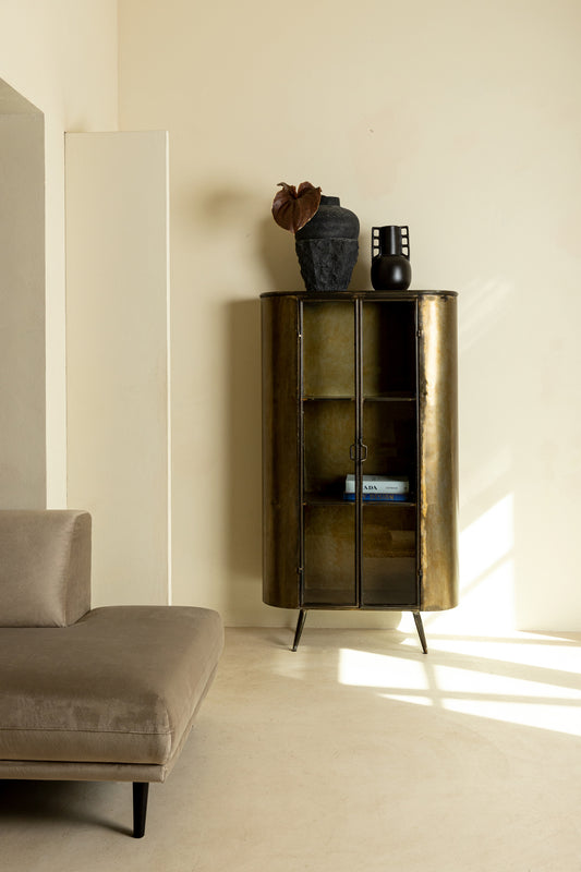 Spacer Brass Iron Glass Door Cabinet High