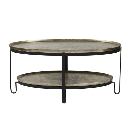 Kae Gold Oval Alu Black Iron Coffee Table 2 Layers