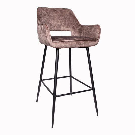 Fallon Velvet Brown Bar Stool Black Metal Leg KD (set of 2)