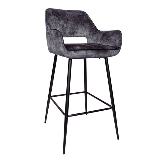 Fallon Velvet Anthracite Bar Stool Black Metal Leg (set of 2)