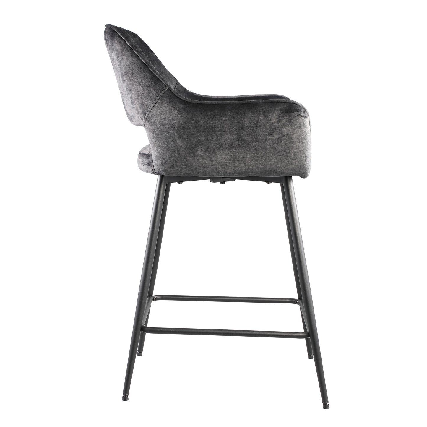 Fal LOW Velvet Anthracite Bar Stool Black Metal Le (set of 2)