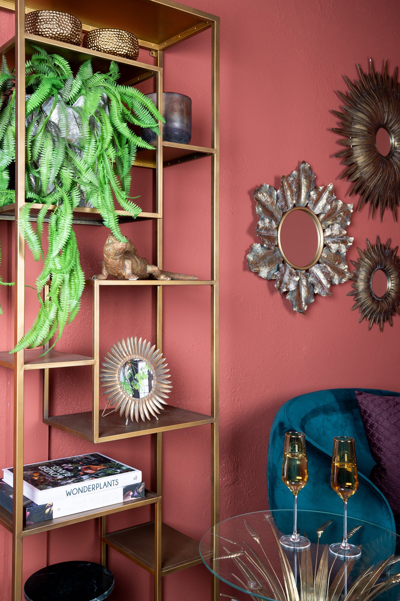 Duana Playful Gold Iron Open Cabinet High