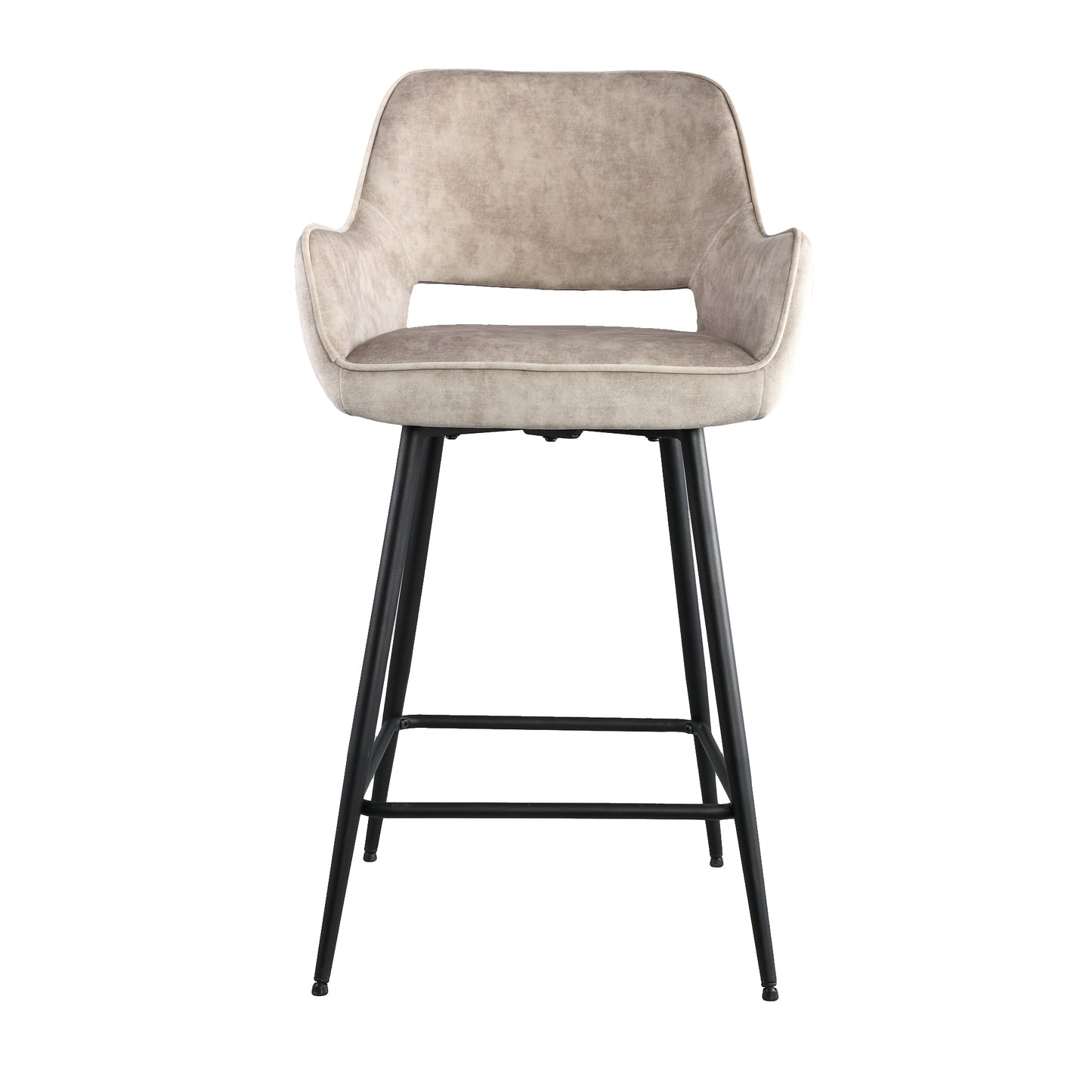 Fal LOW Velvet Khaki Bar Stool Black Metal Leg KD (set of 2)