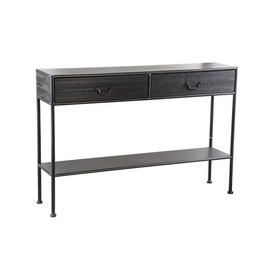 Ray Black Wooden Sidetable Metal Frame 2 Drawer