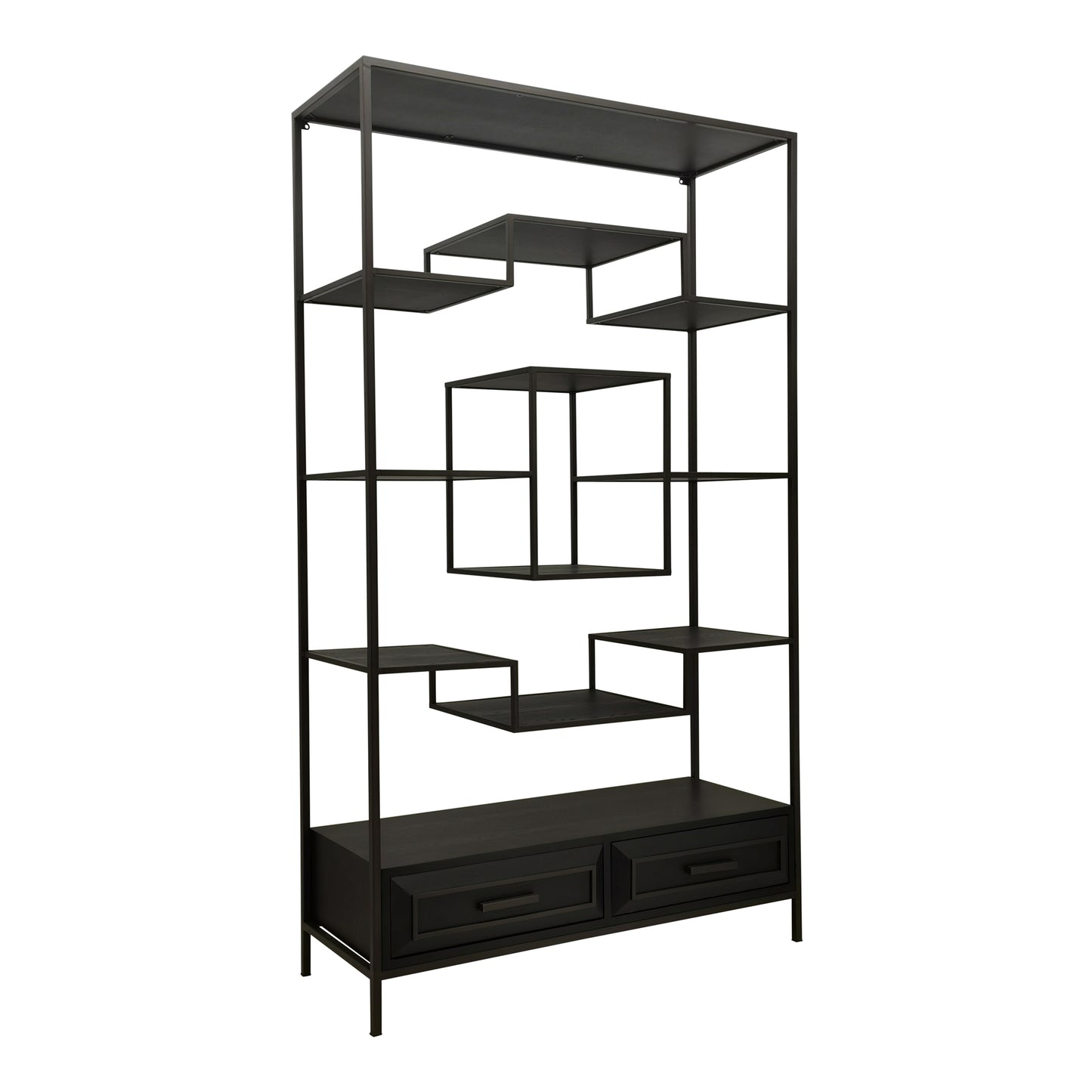 Lixly Black Wood Iron Frame Open Cabinet