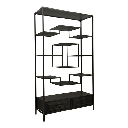 Lixly Black Wood Iron Frame Open Cabinet