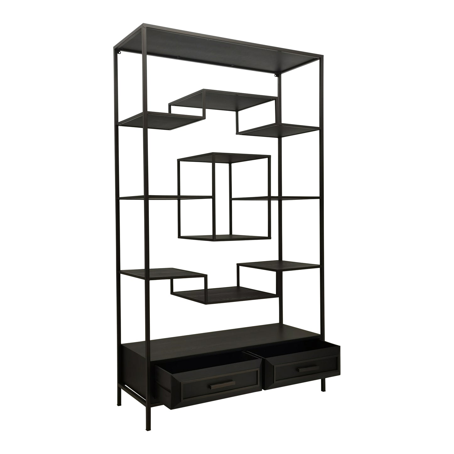 Lixly Black Wood Iron Frame Open Cabinet