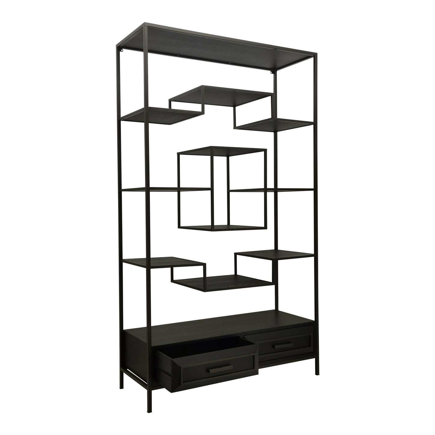 Lixly Black Wood Iron Frame Open Cabinet