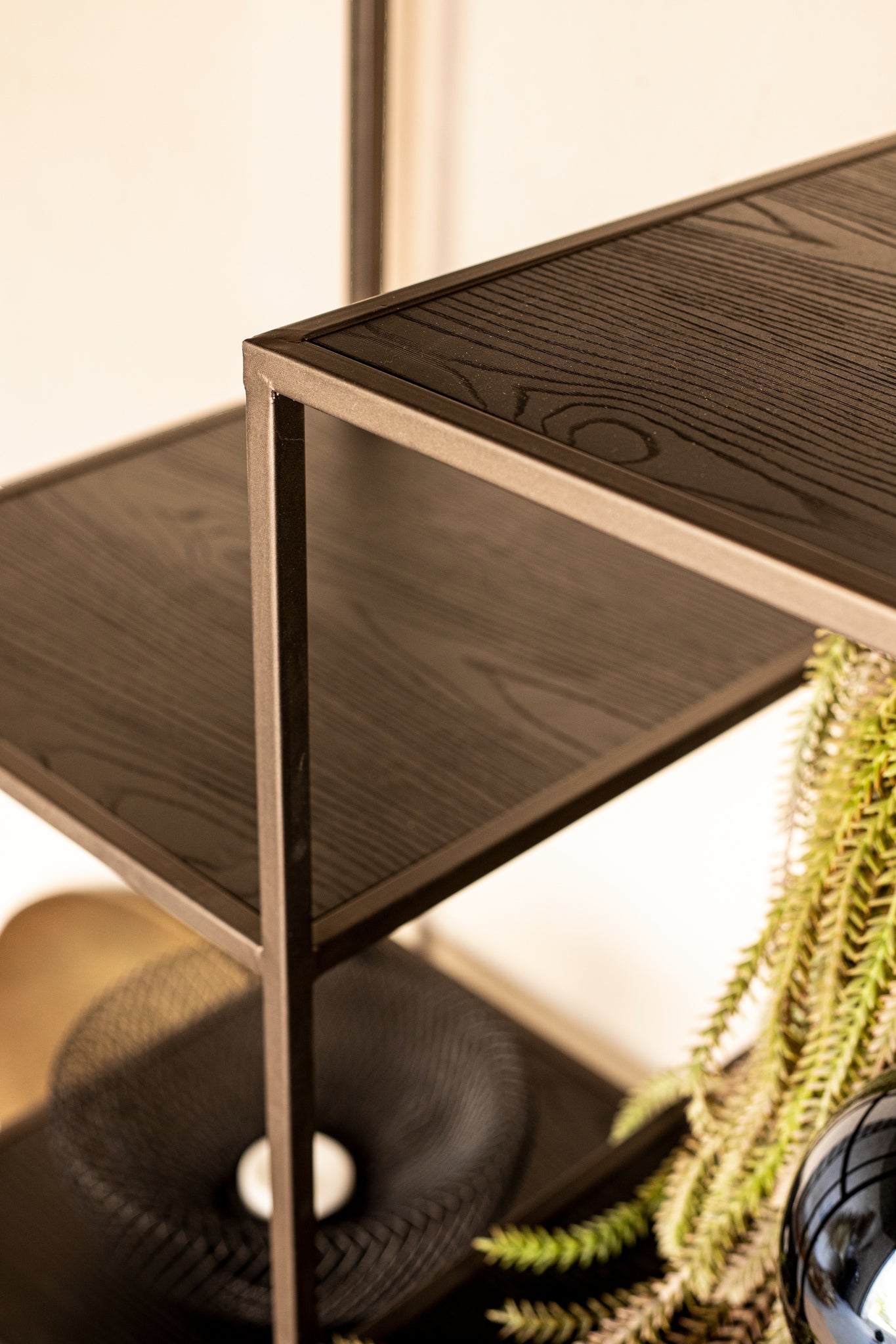 Lixly Black Wood Iron Frame Open Cabinet