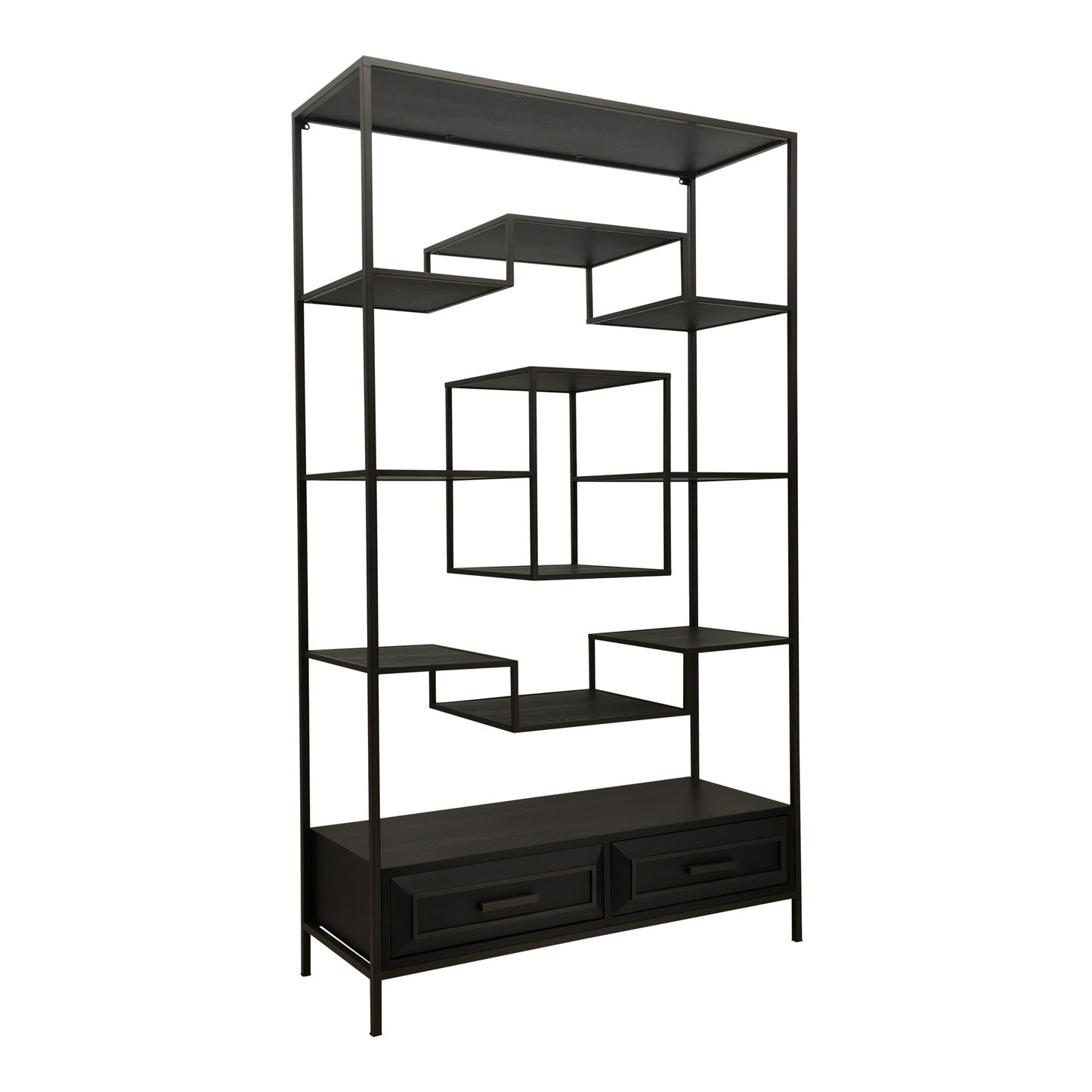 Lixly Black Wood Iron Frame Open Cabinet