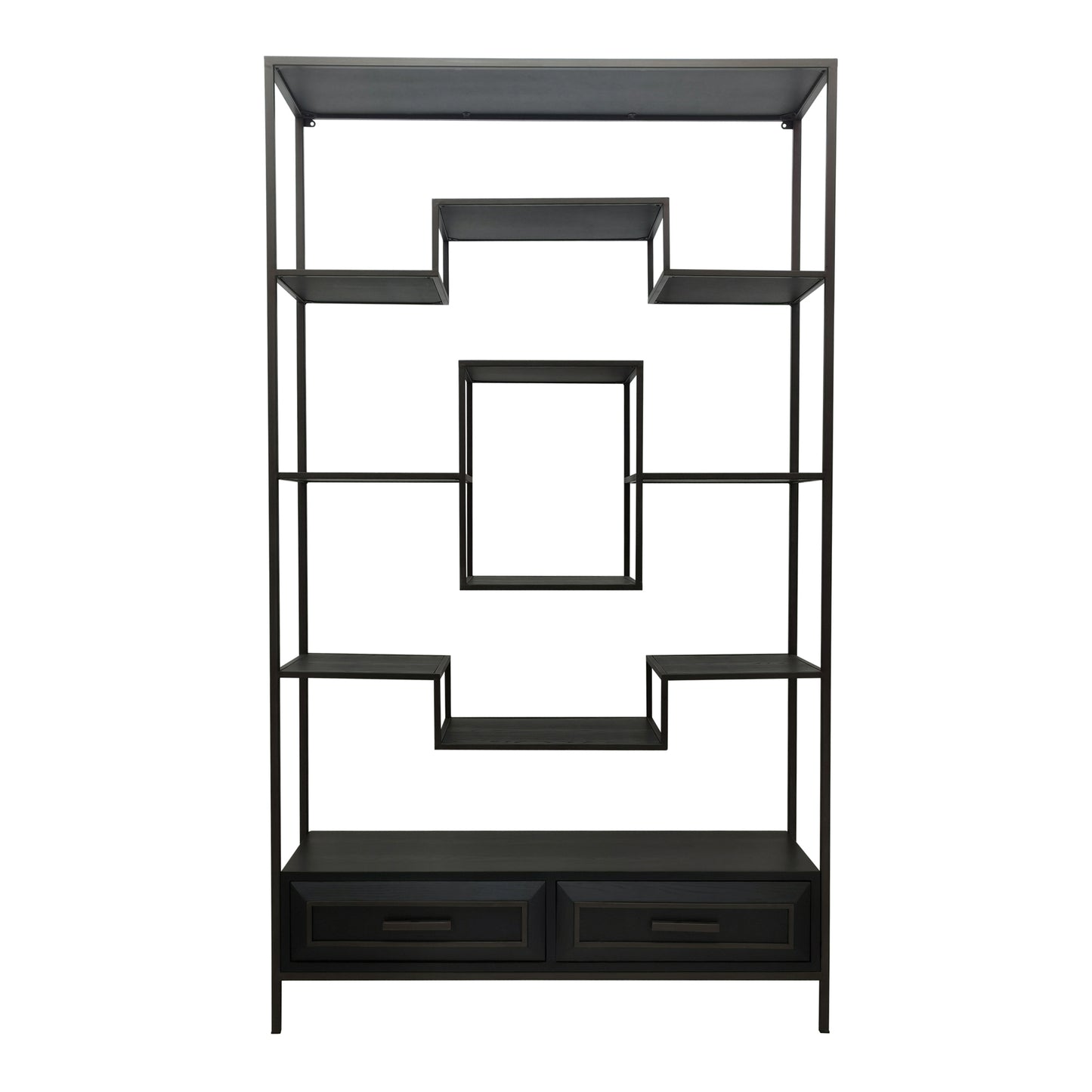 Lixly Black Wood Iron Frame Open Cabinet