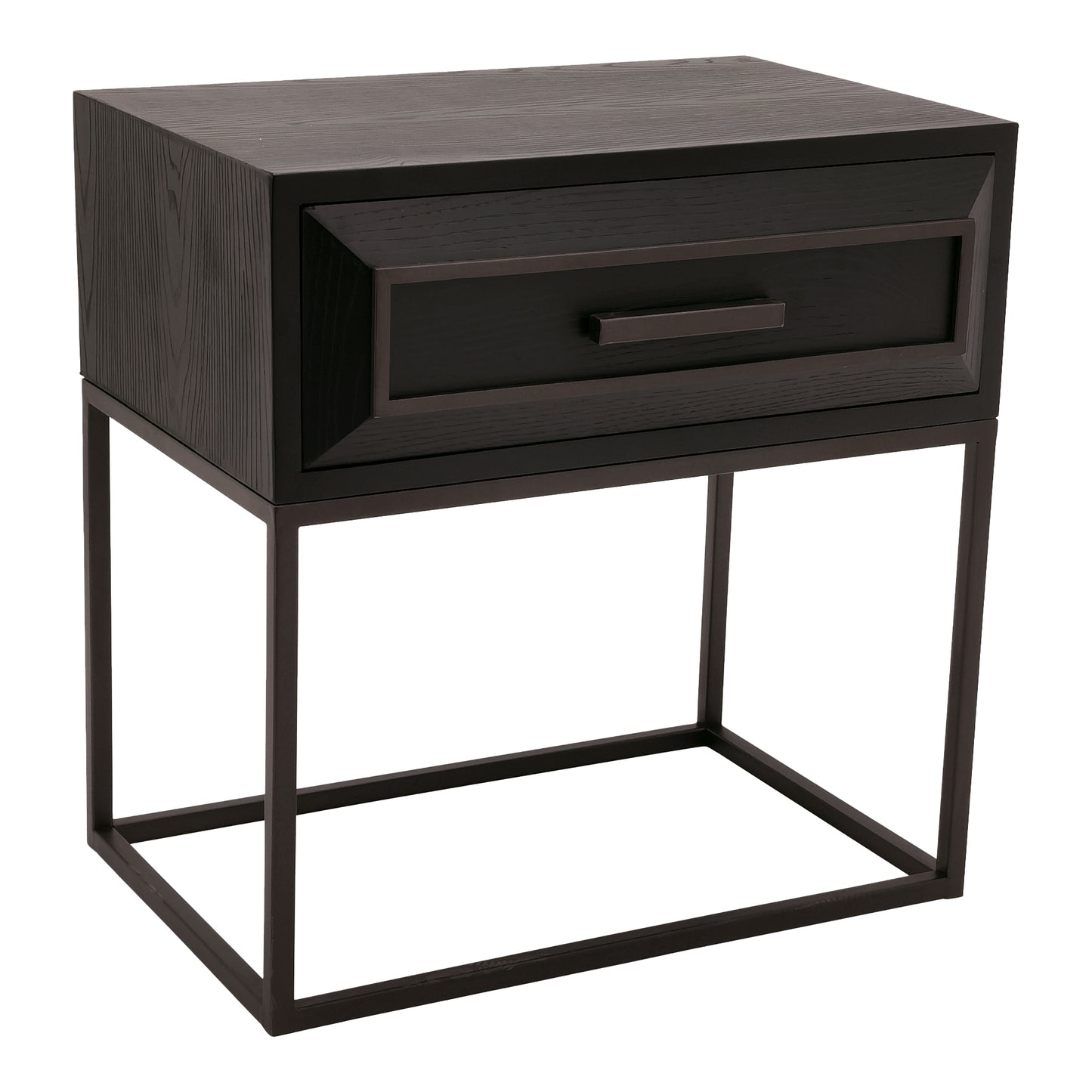 Lixly Black Wood Iron Frame Bedside Cabinet