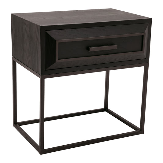 Lixly Black Wood Iron Frame Bedside Cabinet