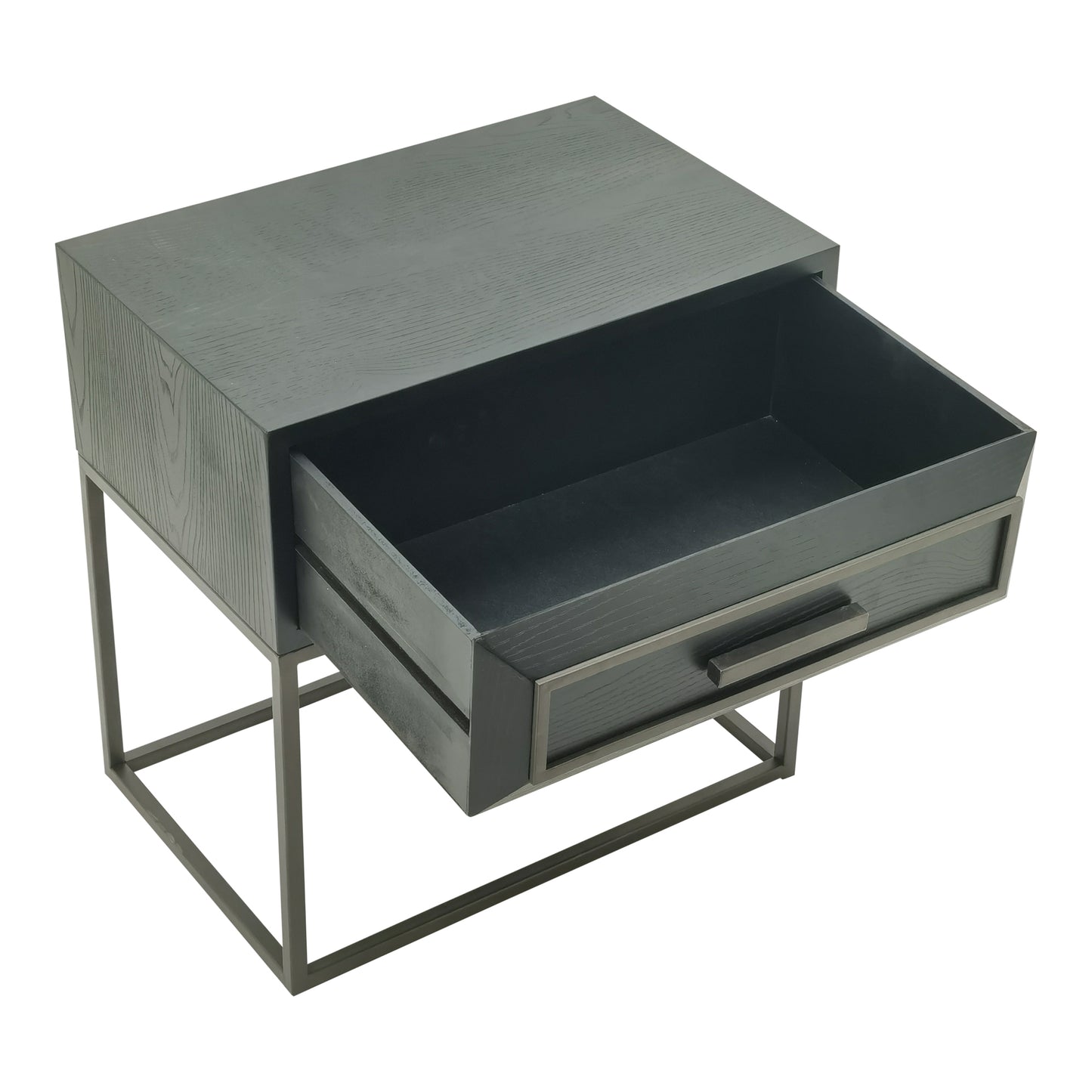 Lixly Black Wood Iron Frame Bedside Cabinet