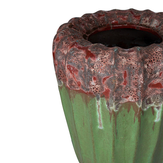 Linex Green Ceramic Pot Organic Ribbed Round S