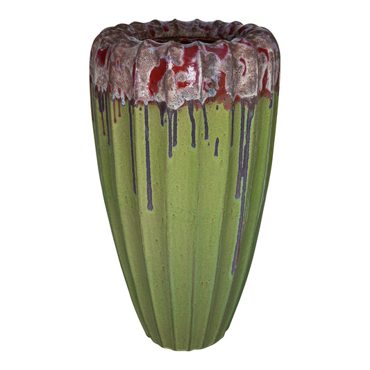 Linex Green Ceramic Pot Organic Ribbed Round L