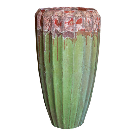Olver Green Ceramic Pot Ribbed Structure Round S