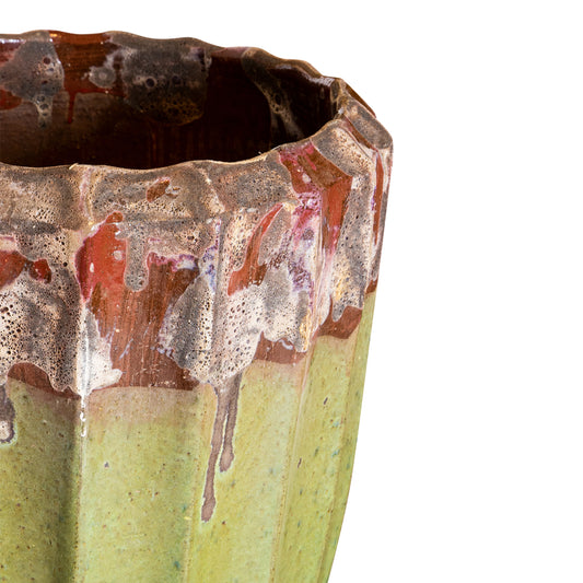 Olver Green Ceramic Pot Ribbed Structure Round S