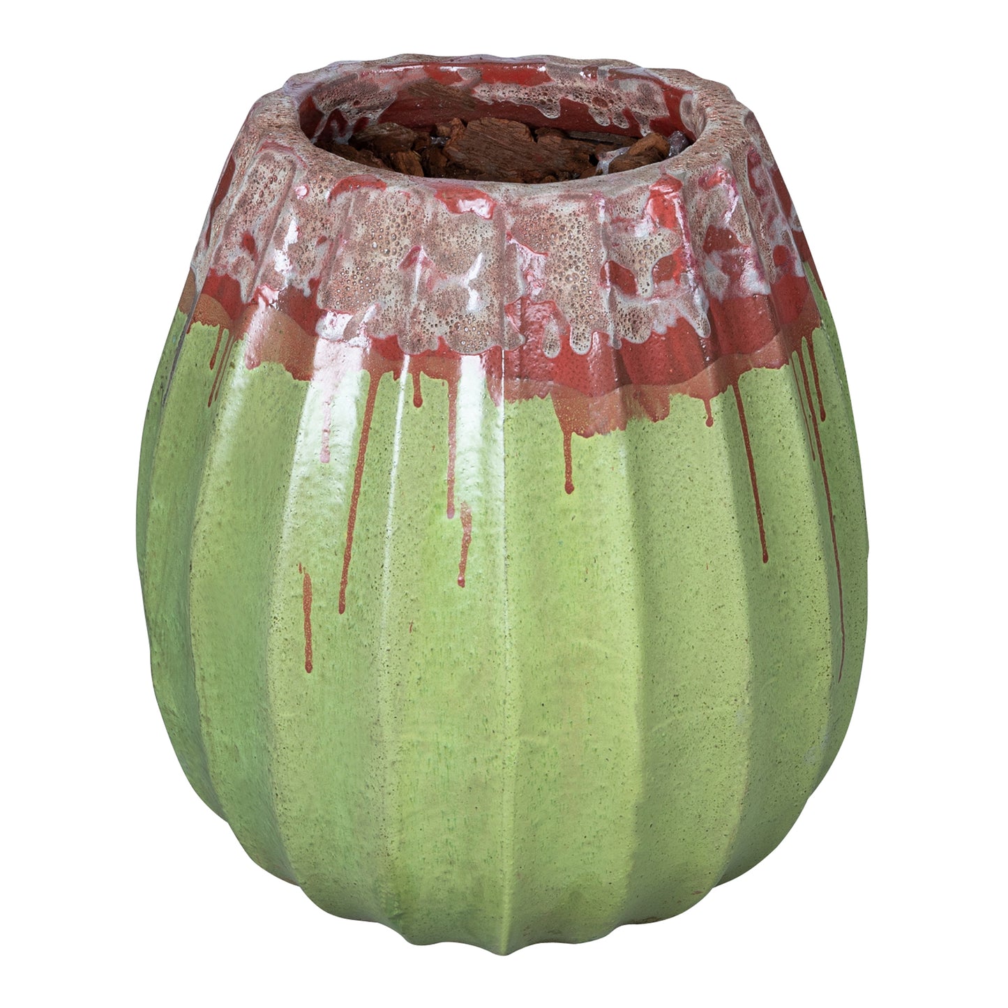 Lionne Green Ceramic Pot Ribbed Bulb Round S