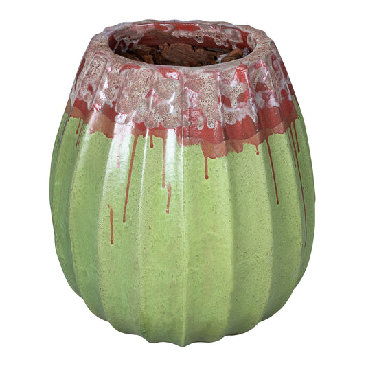 Lionne Green Ceramic Pot Ribbed Bulb Round S