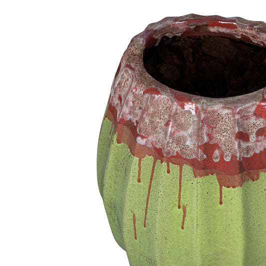 Lionne Green Ceramic Pot Ribbed Bulb Round S